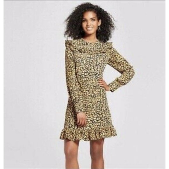 Who What Wear Womans Dress Size Medium Cheetah Ruffle Modest Cottagecore Spring - Picture 2 of 11
